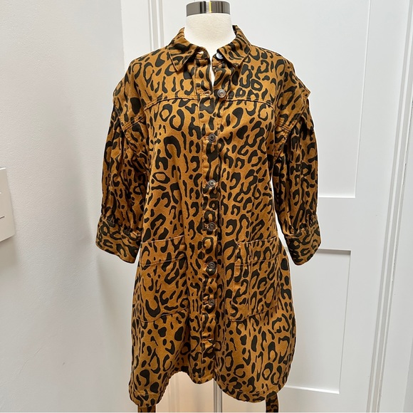 TARGET x Kahlana Barfield Brown Leopard Print LS Utility Denim A-Line Dress - Picture 10 of 15